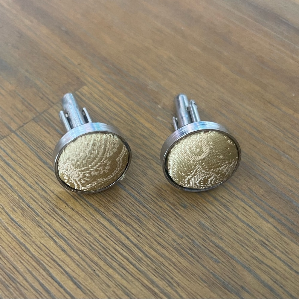 Silver Tone Yellow Fabric Cufflinks